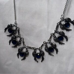 Sparkly London Blue Quartz multi gem set in 7 live bird sets statement necklace